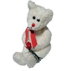 Animal Adventure White Teddy Bear 13 Inch Plush Rose Ribbon Stuffed Animal Toy